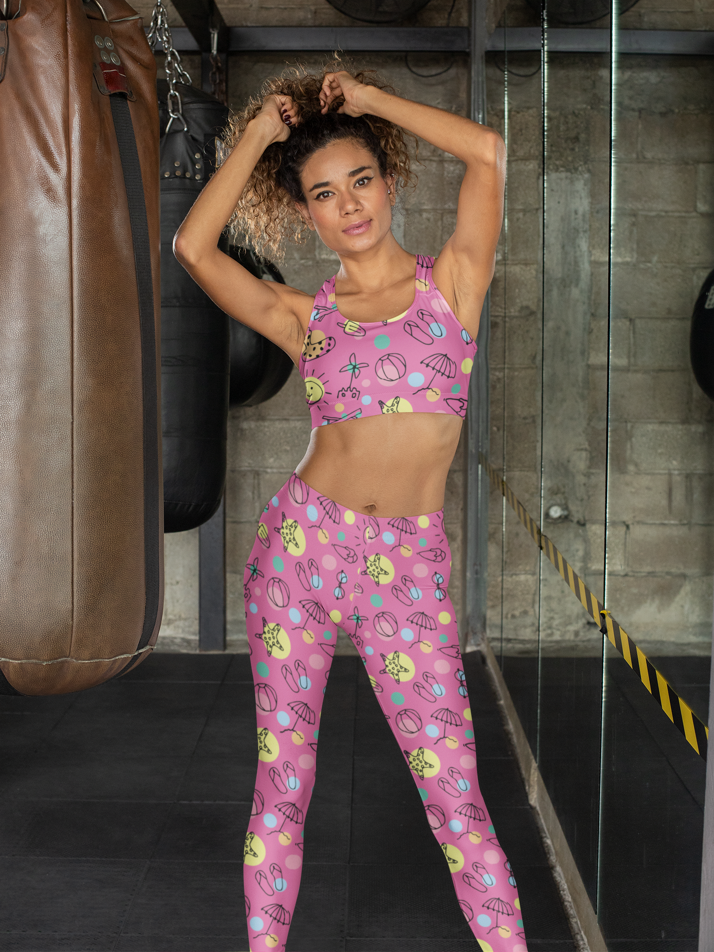 Pink Beach Paradise Sports Bra & Gym Leggings Combo