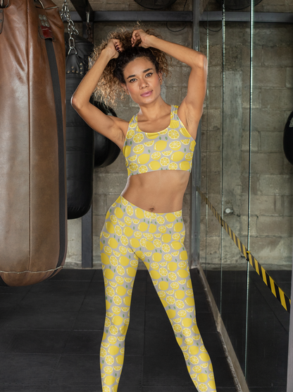 Zesty Lemon Vibe Sports Bra & Gym Leggings Combo