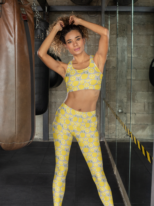 Zesty Lemon Vibe Sports Bra & Gym Leggings Combo